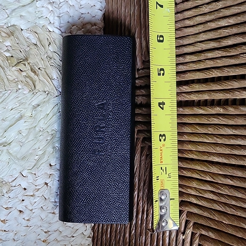 Furla black hard eyeglass/sunglass case with lens wipe